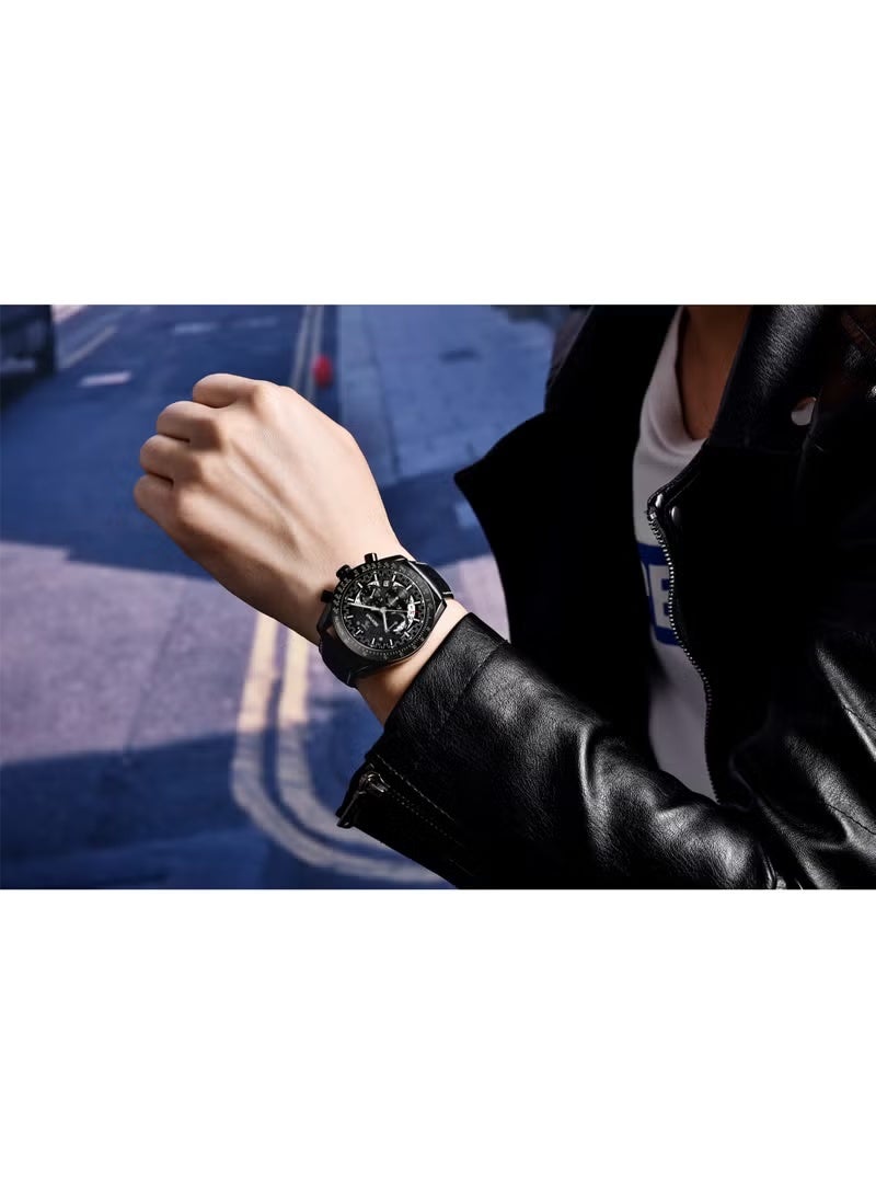 BENYAR Watches for Men Luxury Quartz Water Resistant Watch Men's Chronograph Genuine Leather Strap 5120 Black - Image 4